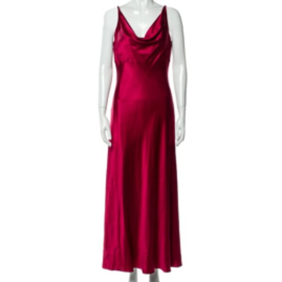 Vintage Ann Taylor 100% Silk Cowl Drape Neck Midi Slip Dress Red Satin XS/4P - Picture 10 of 10